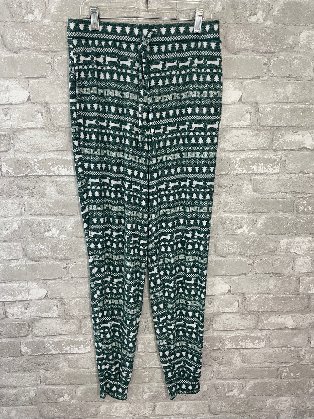 PINK Victoria's Secret Green and White Fair Isle Lounge PJs Pants